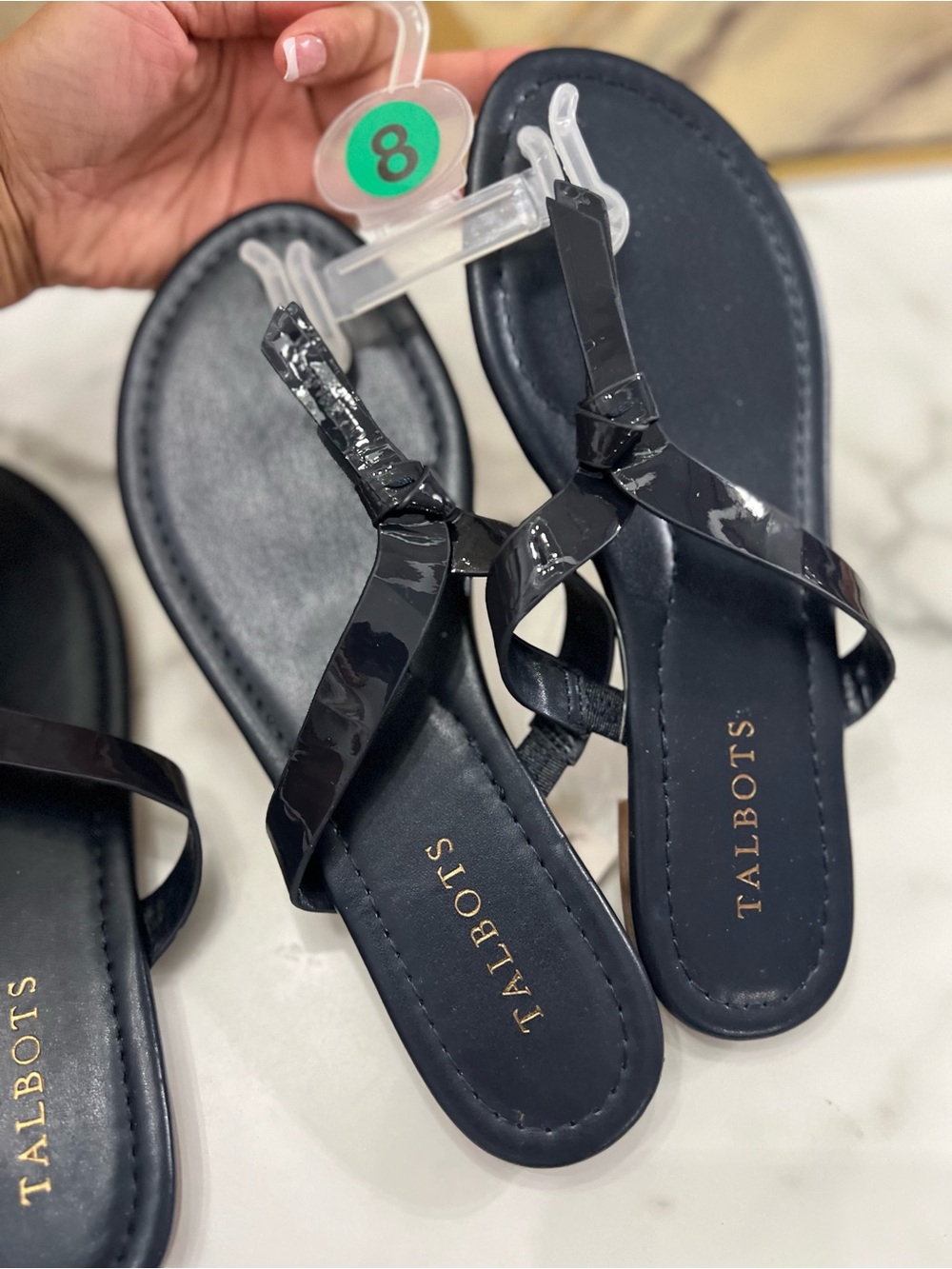 Talbots Black Patent Strappy Thong Sandals